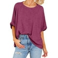 thumbnail image 1 of Frostluinai Womens Oversized Summer T Shirts Short Sleeve Drop Shoulder Shirts Crew Neck Loose Fit Tee Shirts Solid Color Casual Tshirts, 1 of 7