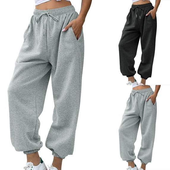 Frostluinai Womens Oversized Sweatpants with Pocket Drawstring Waist Baggy Joggers Solid Cinch Bottom Fleece Lined Sweat Pants