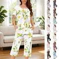 thumbnail image 1 of Frostluinai Womens Pajama Sets 2 Piece Boho Floral Summer Sleepwear Ladies Pjs Henley Neck Short Sleeve Capri Pant with Pockets, 1 of 6