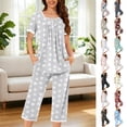 thumbnail image 1 of Frostluinai Womens Pajama Sets 2 Piece Funny Stars Print Summer Sleepwear Ladies Pjs Henley Neck Short Sleeve Capri Pant with Pockets, 1 of 6
