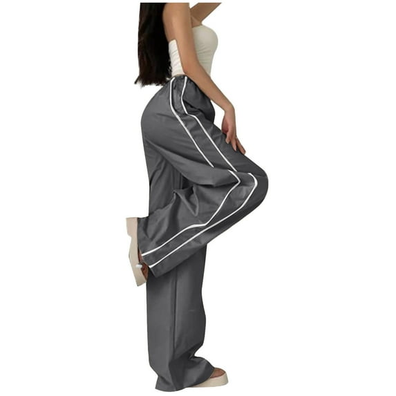 Frostluinai Womens Parachute Pants Wide Leg Baggy Pants Y2K Elastic Waist Drawstring Jogger Sweatpants Track Pants Streetwear Trousers