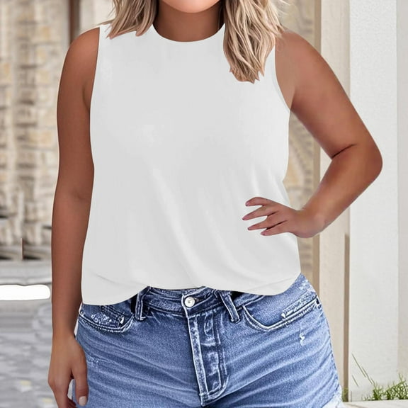 Frostluinai Womens Plus Size Tank Tops Sleeveless High Neck Tanks Basic Solid Color Tanks Loose Fit Summer Tanks Lightweight Beach Tanks