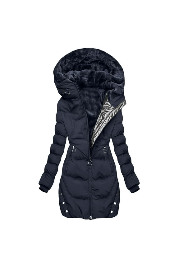 Womens Puffer Sherpa Jackets Warm Zip up Winter Coat Padded Mid Long Quilted Fleece Down Jacket Hooded Thick Anorak Parka with Pocket