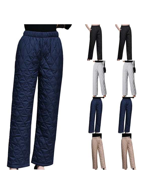 Womens Quilted Pants Winter Warm Down Trousers Thick Thermal Puffer Wide Leg Pants Plus Size Casual Windproof Sports Pants