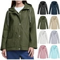 thumbnail image 1 of Frostluinai Womens Rain Jacket with Hood Lightweight Waterpoof Windbreaker Jackets Solid Zipper Button Hiking Rain Coats with Pockets, 1 of 5