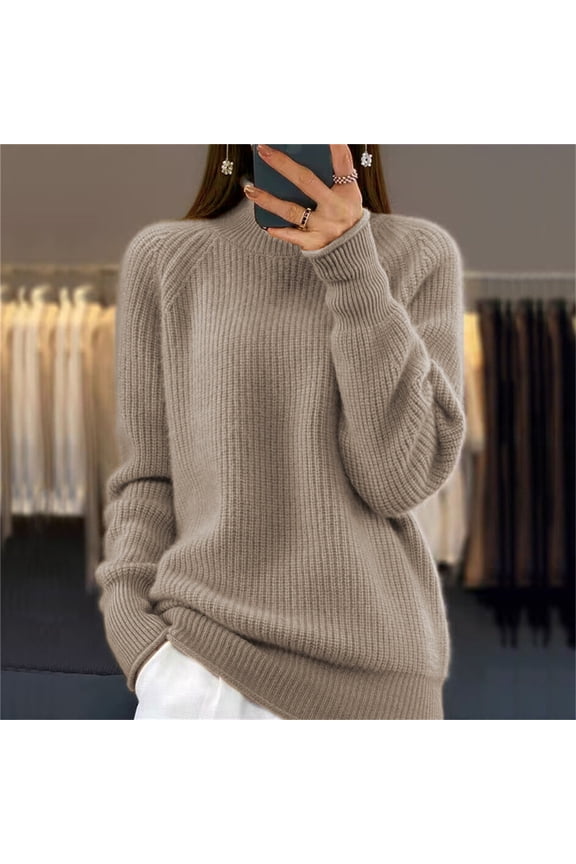 Womens Rolled Turtleneck Sweaters Long Sleeve Fuzzy Knit Sweaters Basic Solid Color Knit Sweaters Warm Fall Knit Pullover