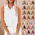 thumbnail image 1 of Frostluinai Womens Sleeveless Button Down Shirts Solid Cotton Linen Blouses Classic Collared Split Hem Tank Tops Plus Size Summer Tanks, 1 of 7