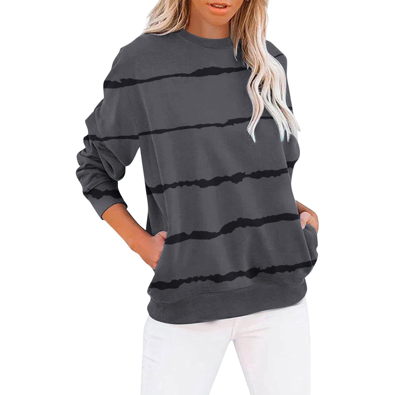 Women's Sweatshirt OversizedPolo Neck Striped Colorblocking Top main image 1