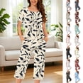 thumbnail image 1 of Frostluinai Womens Summer 2 Piece Pajama Sets Short Sleeve Henley Shirts with Capri Pants Graphic Sleepwear Lounge Ladies Pjs Sets with Pockets, 1 of 5