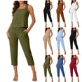 thumbnail image 1 of Frostluinai Womens Summer 2 Piece Sets Square Neck Sleeveless Crop Tank Tops Capris Jogger Pants Matching Sets Travel Outfits with Pocket Brown XL, 1 of 6
