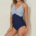 thumbnail image 1 of Frostluinai Womens Swimsuits One Piece Striped Color Block Wrap Bathing Suits High Waist Push Up Slimming Swim Suits Trendy Beach Swimwear, 1 of 4