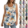 thumbnail image 1 of Frostluinai Womens Tank Tops Summer Boho Floral Tee Shirts Scoop Neck Sleeveless Lounge Tanks Curved Hem Ribbed Tanks Plus Size Loose Tanks, 1 of 7
