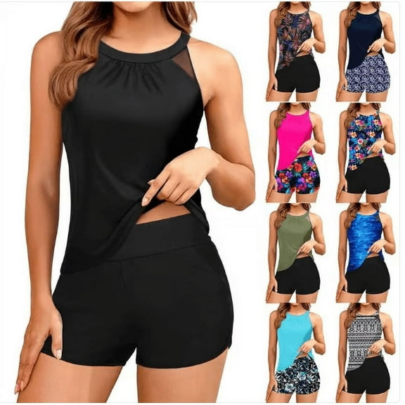 Frostluinai Womens Tankini Bathing Suits Solid Color Swim Suit 2 Piece Adjustable Spaghetti Strap Swim Camis with Boyshorts Gifts