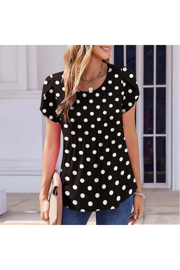 Womens Tops Casual Dressy Tunic Shirts Petal Sleeve Pleated T Shirts Crew Neck Cute Blouses Funny Holiday Tees Gifts