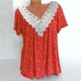 thumbnail image 1 of Frostluinai Womens Tops Plus Size Summer Shirts Lace Patchwork V Neck Short Sleeve Floral Printed Tunics Flowy Pleated Blouses Top, 1 of 1