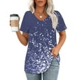 thumbnail image 1 of Frostluinai Womens Tops V Neck Pleated Tunic Shirts Short Sleeve Casual Floral Graphic T Shirts Lightweight Going Out Tees Gifts for Women, 1 of 4