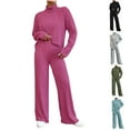 thumbnail image 1 of Frostluinai Womens Turtleneck Knit Sweater Sets Ribbed Knit 2 Piece Sets Long Sleeve Pullover Straight Wide Leg Pants Soft Loungewear Sets, 1 of 10
