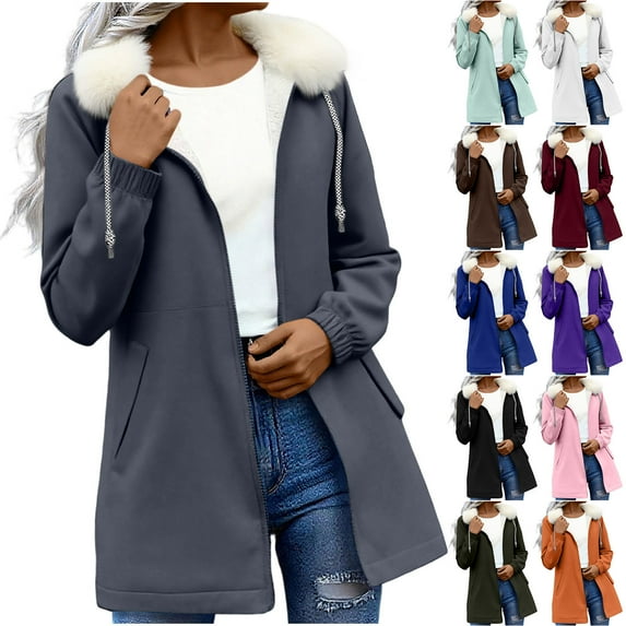 Frostluinai Womens Waterproof Raincoat Lightweight Rain Jacket Fuzzy Hooded Trench Coats Fleece Lined Outdoor Windbreaker Travel Jacket