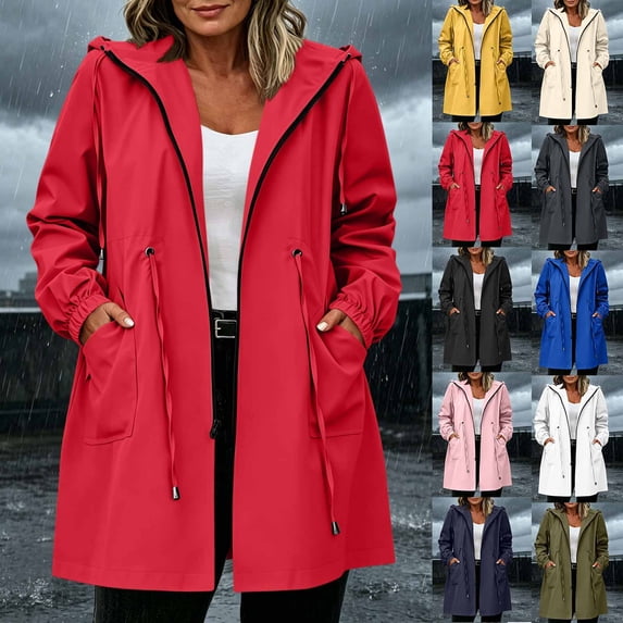 Frostluinai Womens Waterproof Raincoat Lightweight Rain Jacket Women Long Hooded Trench Coats Outdoor Windbreaker Travel Jacket