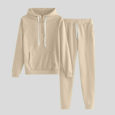 Frostluinai Womens Workout Sets 2 Piece Half Zip Hoodies Drawstring Jogger Pants Casual Solid Sweatsuits Loose Tracksuit with Pocket