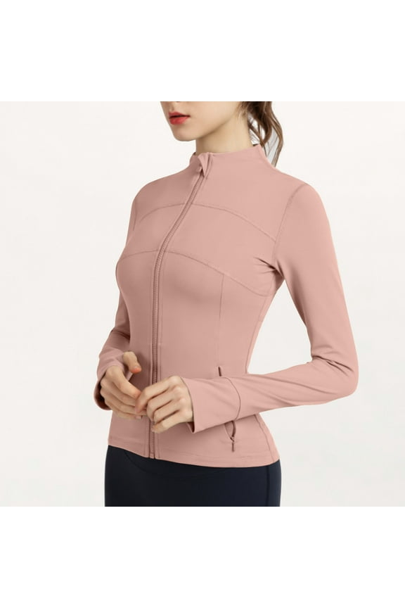 Womens Workout Zip Up Jackets Long Sleeve Slim Fit Athletic Jackets Solid Color Comzy Jacket Lightweight Hiking Jackets with Pocket