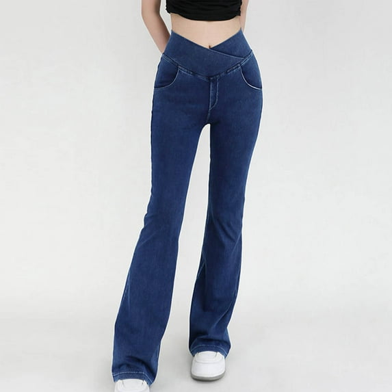 Frostluinai Workout Flare Pants for Women V Crossover High Waist Yoga Leggings Solid Color Lounge Bootcut Pants with Pocket Activewear for Women