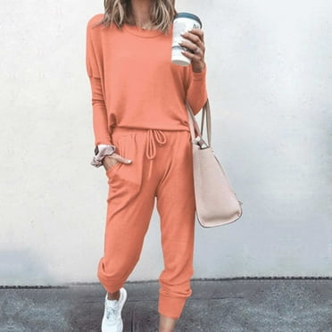 Frostluinai Workout Sets for Women Long Sleeve Pullover Jogger Pants Sweatsuits 2 Piece Fall Solid Tracksuits Lightweight Sets with Pocket