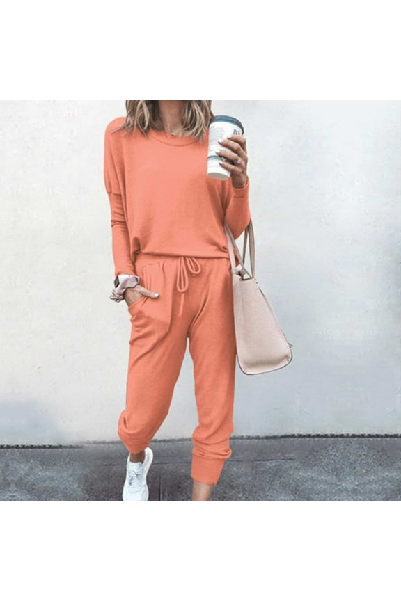 Workout Sets for Women Long Sleeve Pullover Jogger Pants Sweatsuits 2 Piece Fall Solid Tracksuits Lightweight Sets with Pocket