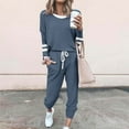 thumbnail image 1 of Frostluinai Workout Sets for Women Long Sleeve Striped Lounge Sets Two Piece Elastic Waist Drawstring Running Sweatsuits Plus Size Sets with Pocket, 1 of 5