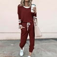 thumbnail image 1 of Frostluinai Workout Sets for Women Long Sleeve Striped Lounge Sets Two Piece Elastic Waist Drawstring Running Sweatsuits Plus Size Sets with Pocket, 1 of 5