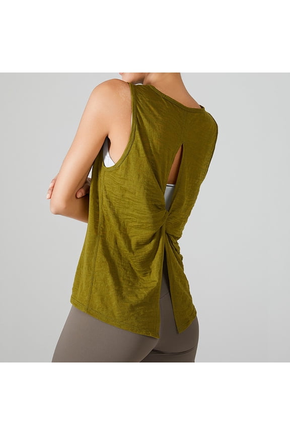 Workout Tanks for Women Sleeveless Crew Neck Athletic Tanks Twist Backless Slit Running Tanks Solid Color Lounge Tank Tops