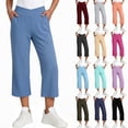 thumbnail image 1 of Frostluinai Yoga Capri Pants for Women High Waist V Crossover Baggy Wide Leg Pants Solid Casual Workout Gym Cropped Trousers with Pocket, 1 of 7