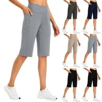 Frostluinai Yoga Capris for Womens High Waist Straight Leg Pants Stretch Slim Fit Capris Solid Color Gym Trousers Slit Hem Capris with Pocket