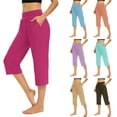 thumbnail image 1 of Frostluinai Yoga Capris with Pockets for Women High Waist Baggy Wide Leg Pants Solid Lightweight Workout Sporty Capris with Pockets, 1 of 7