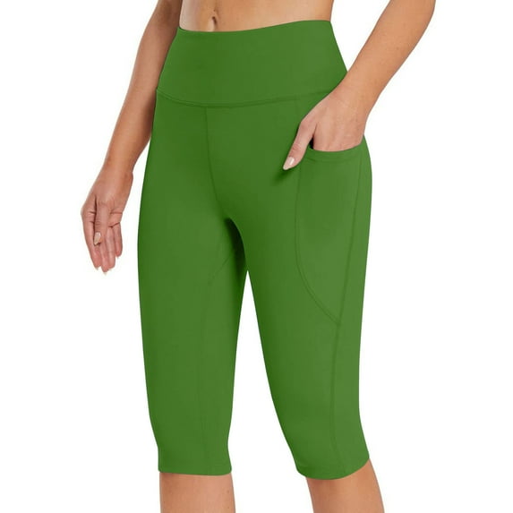 Frostluinai Yoga Leggings for Women Stretch High Waisted Workout Leggings Solid Color Slim Fit Capris Pants with Pockets Seamless Cropped Pants