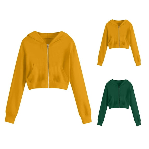 Frostluinai Zip Up Hoodies for Girl 5-14Y Long Sleeve Cropped Sweatshirts Solid Lounge Athletic Jackets Lightweight Fall Jacket Coats with Pockets