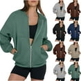 thumbnail image 1 of Frostluinai Zip Up Sweatshirt Jacket for Women Oversized Long Sleeve Jacket Coats Solid Loose Fit Outwear Warm Fleece Lined Sweatshirt with Pocket, 1 of 6