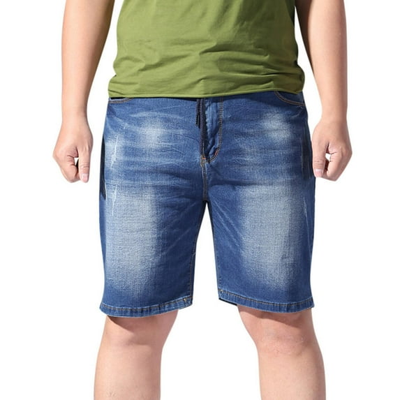 Frostluinai clearance items Jeans Shorts For Men Classic Loose Fit Pocket Plus Size Jean Pant Trendy Casual Lace Up Elastic Waist Five Point Shorts Cargo Pants
