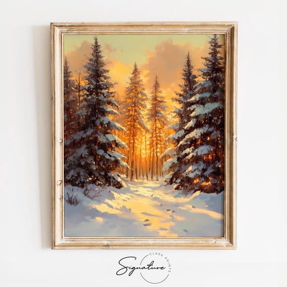 Frosty Cedar Grove At Sunset Wall Art, Golden Snowy Trees, Rustic Winter Nature Scene, Cozy Winter Poster 2446 Warm Present Vintage UNFRAMED Poster Size 8x12