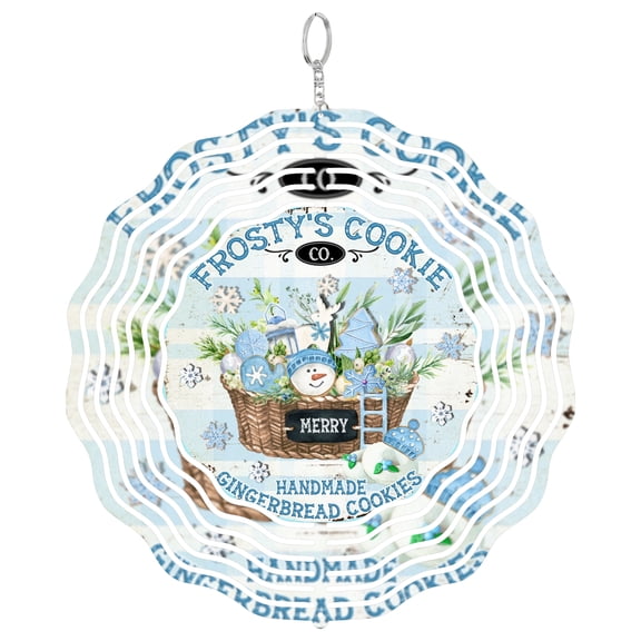 Frosty Cookie Company Snowman 3D Wind Spinner Kinetic Metal Hanging Baking Theme Gift Round