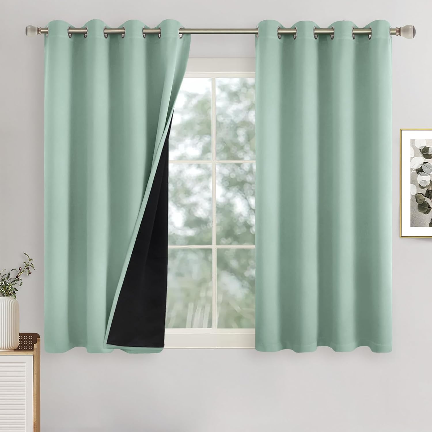 Frosty Green Blackout Curtains for Bedroom 54 Inch Length 2 Panels