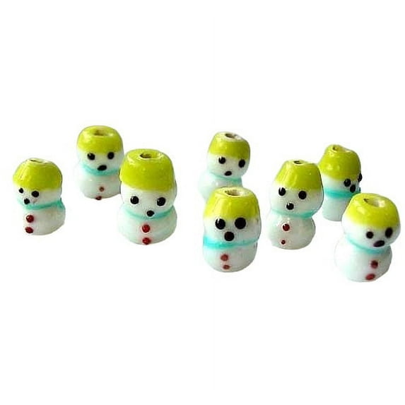 Frosty Hand Made Lampwork Glass Snowmen Beads | 14x9mm to 11x7.5mm | 8 Beads |