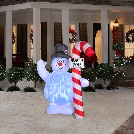 Frosty Hugging North Pole Sign Projection Light Airblown Lawn Decor
