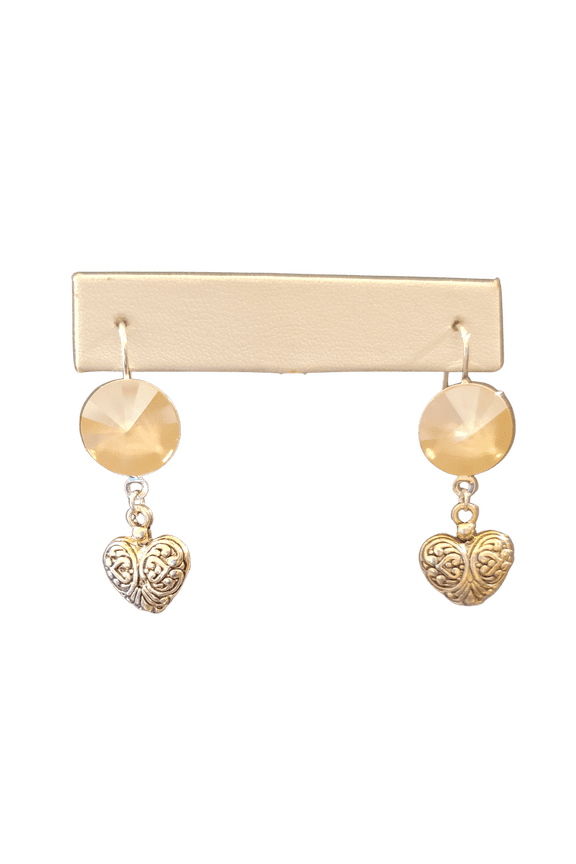 Frosty Ivory Colored Swarovski Crystal Rhinestone and Heart Earrings