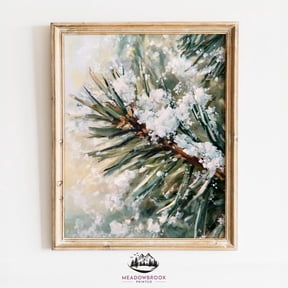 Frosty Pine Branch Snowflake Unframed Paper Print