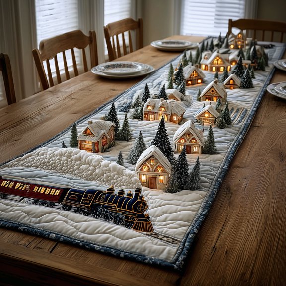 Frosty Rail Quilted Table Runner, Decorative Dining Table Accent for Kitchen and Home