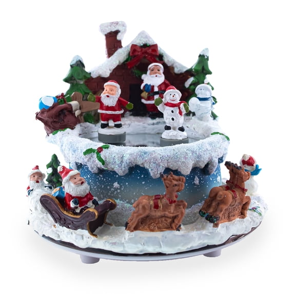 Animated Musical Figurine with Santa and Snowman Dancing on Ice Rink