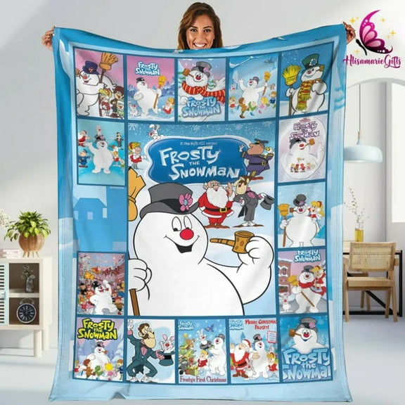Frosty the Snowman Blanket Fleece-Lined Flannel All-Season Soft Throw Blanket, Featuring Frosty the Snowman Movie Character as a Nostalgic Winter Decoration for Classic TV Series Fans