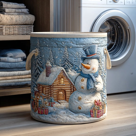 Frosty Snowman Magic Quilted Laundry Basket, Clothes Hamper Storage Bag, Housewarming Gift Ideas, Gift For Mom