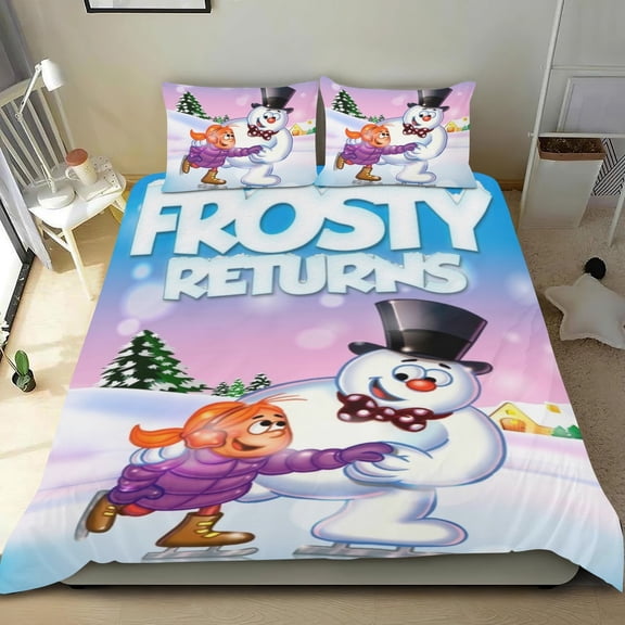 Frosty the Snowman Themed Bed Sheet Set Three Piece Set 68x86 Inches Comfortable And Skin Friendly Unique Design Creating A Star Studded Night Home Decor Gifts For Family Friends fans